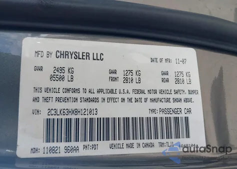 2008 Chrysler 300C from USA, damaged, VIN 2C3LK63HX8H121013